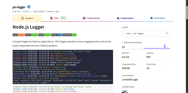 Screenshot of Node.js Logger